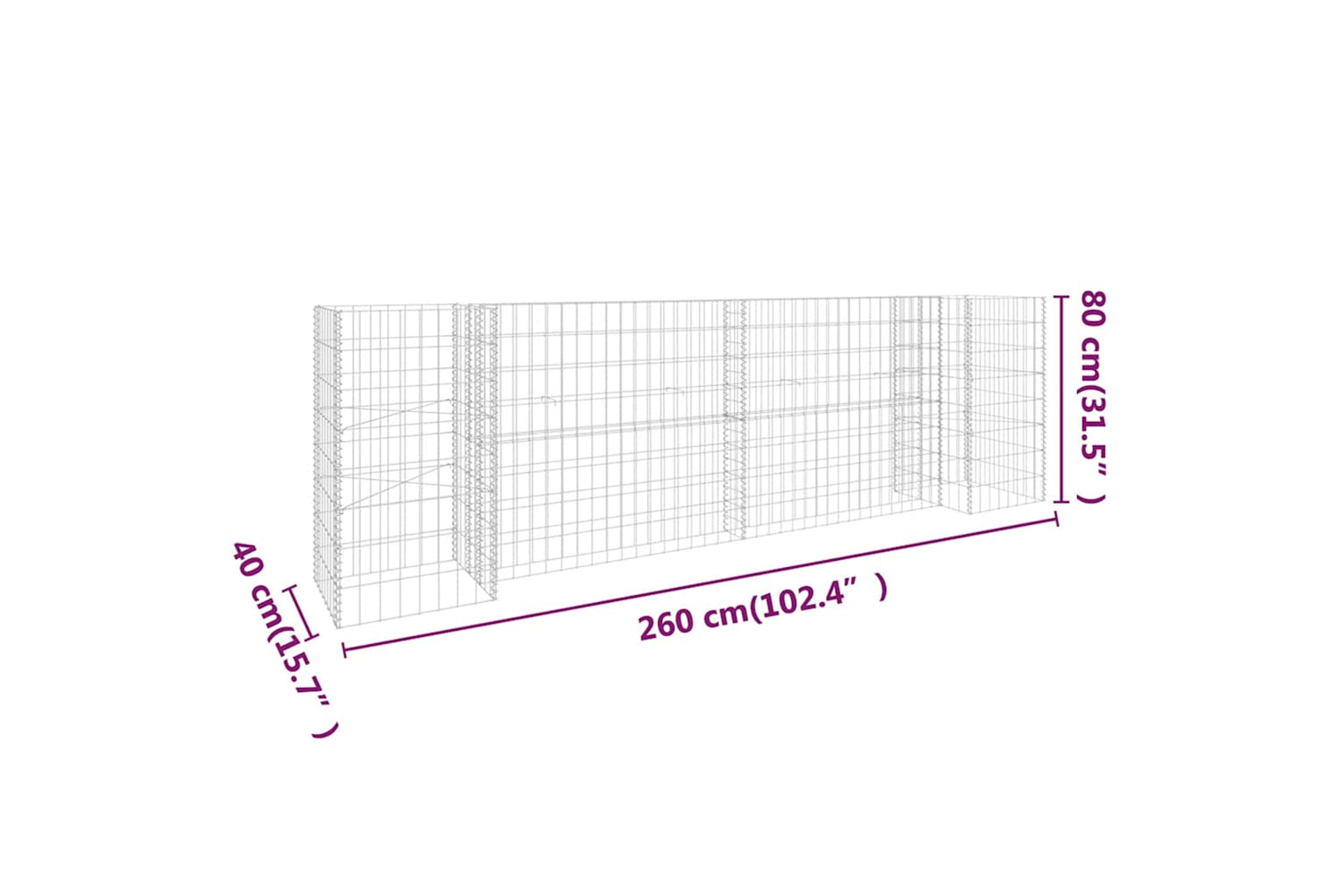 Vidaxl 145660 H-shaped Gabion Planter Steel Wire 260x40x80 Cm-5