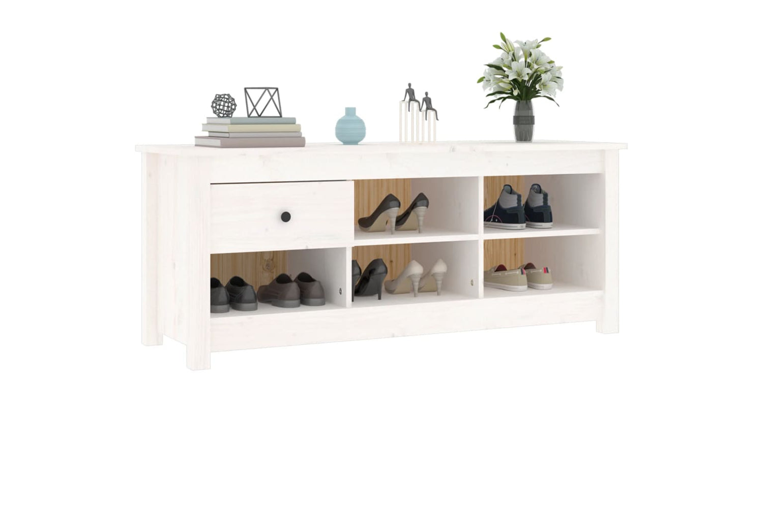 vidaXL 814595 Shoe Cabinet White 110x38x45.5cm Solid Wood Pine-6