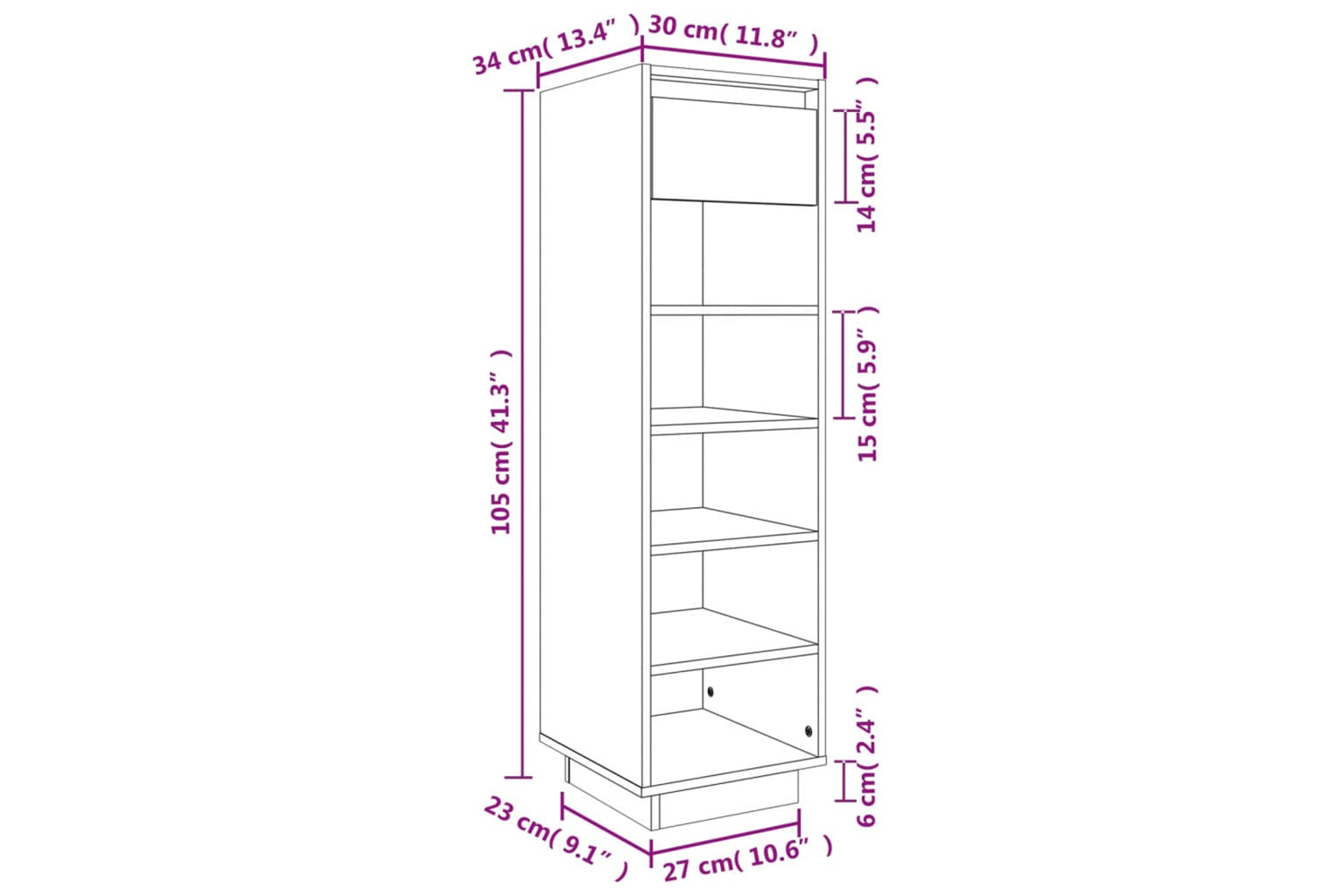 vidaXL Shoe Cabinet White 30x34x105cm Solid Wood Pine-8