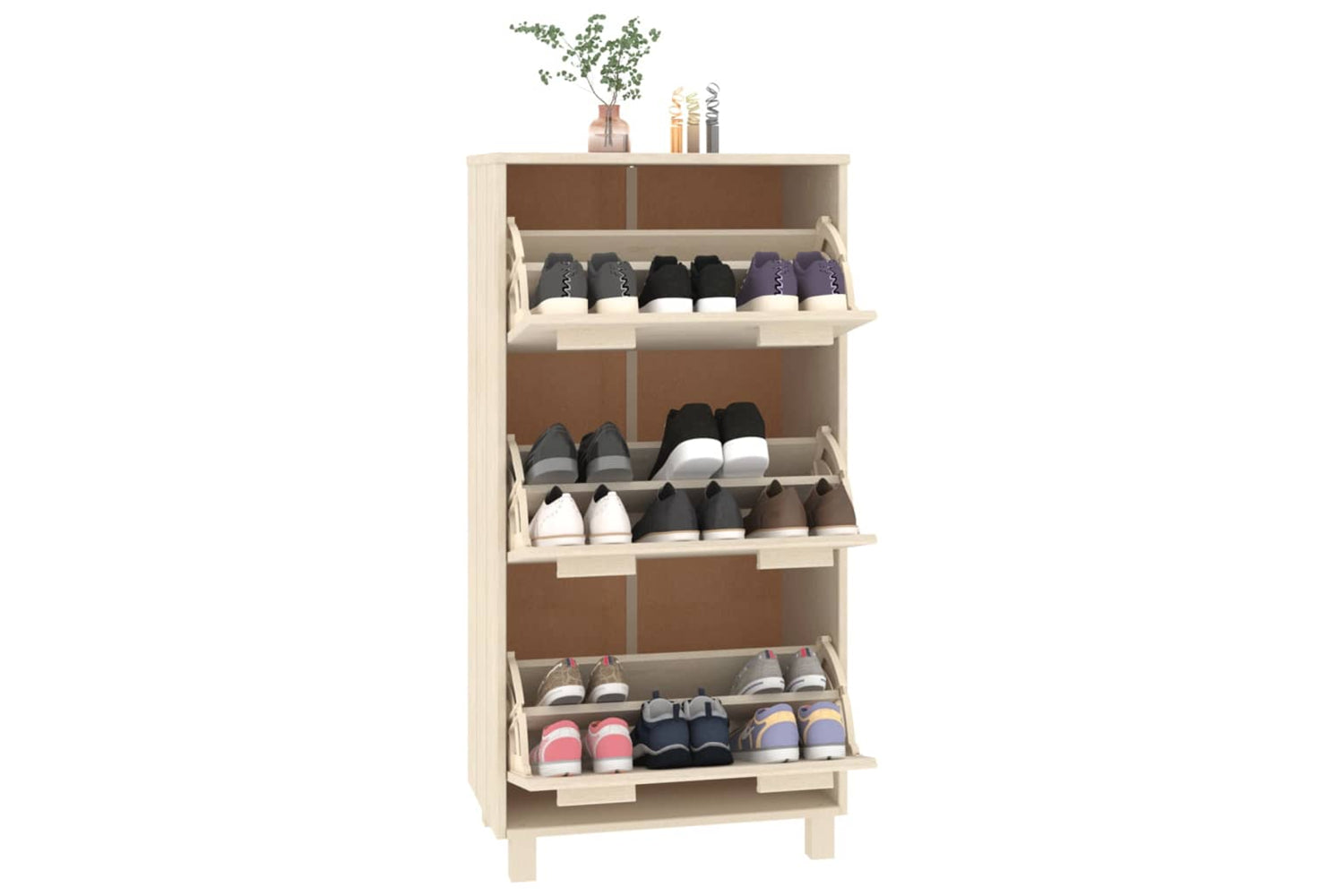 vidaXL Shoe Cabinet Hamar Honey Brown 59.5x35x117cm Solid Wood Pine-6