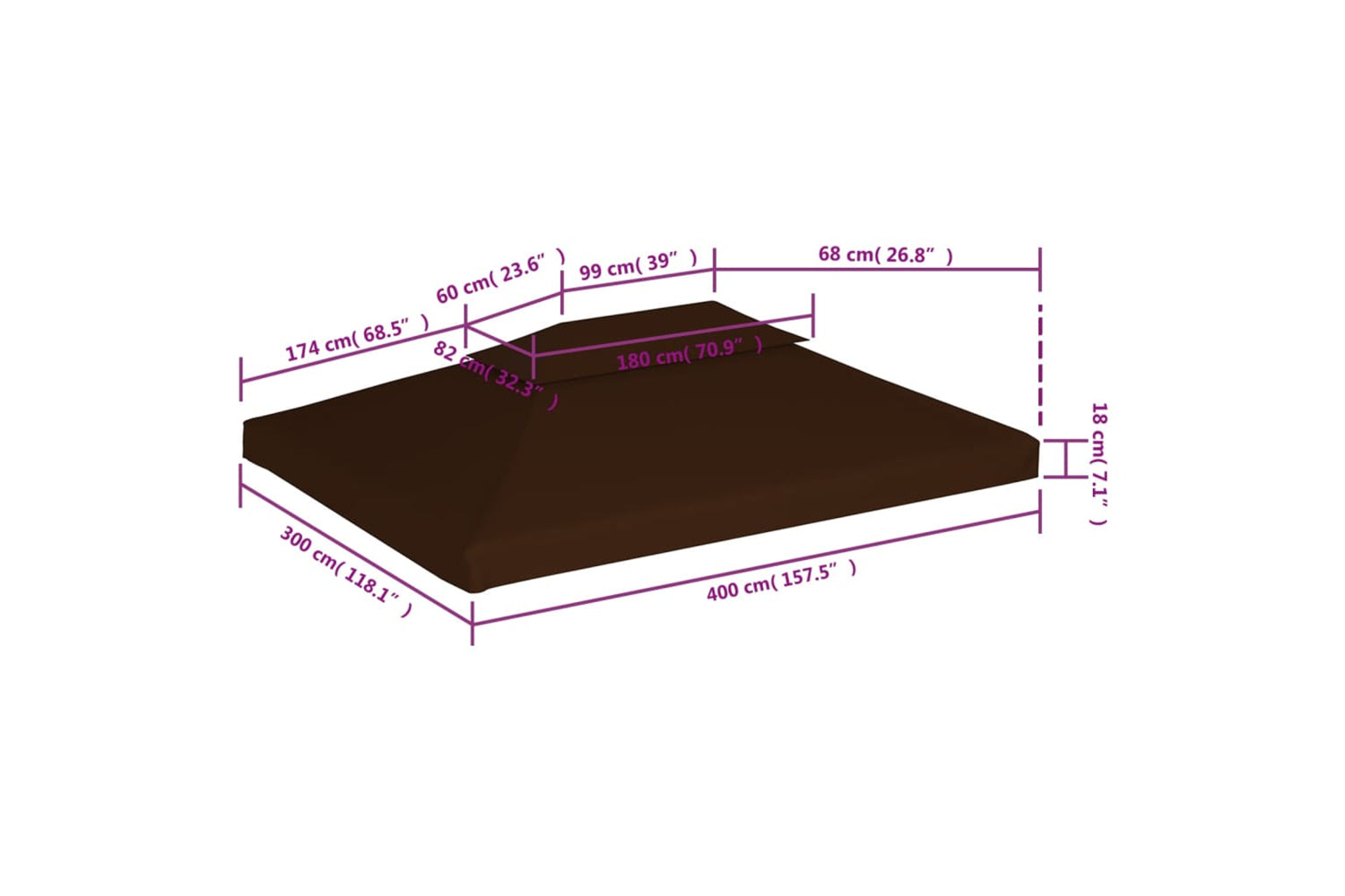 Vidaxl 2-tier Gazebo Top Cover 310 G/m2 4x3 M Brown-6
