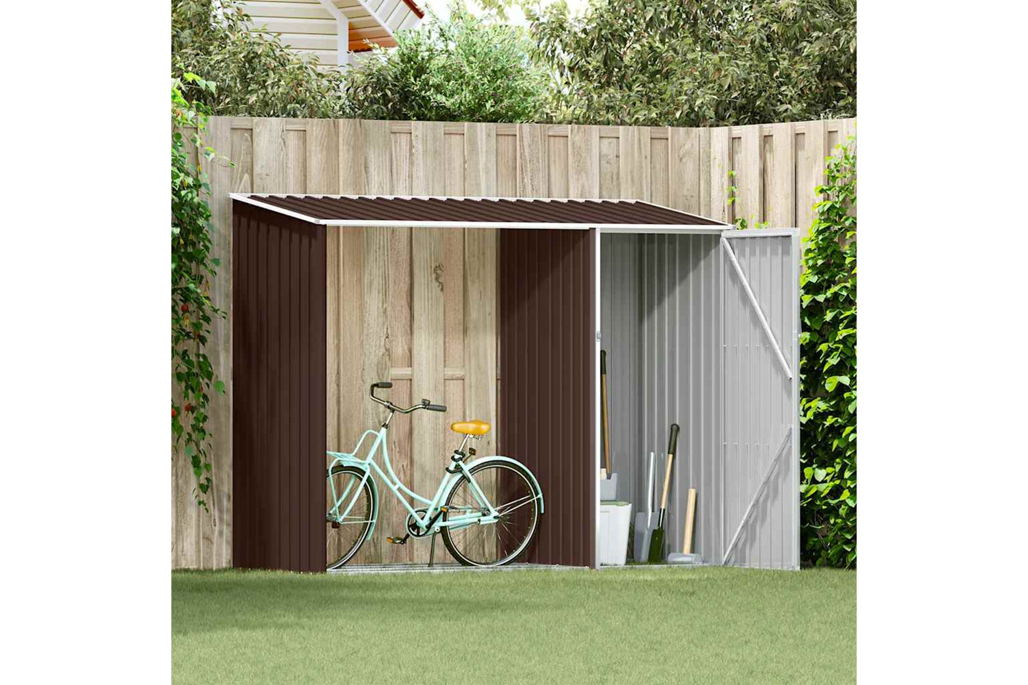 vidaXL 46296 Garden Firewood Shed Brown 245x98x159cm Galvanised Steel-2