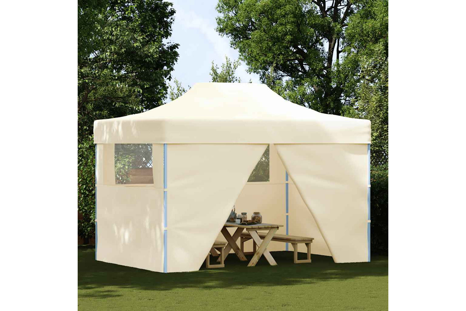 Vidaxl Foldable Tent Pop-up With 4 Side Walls 3x4.5 M Cream White-2