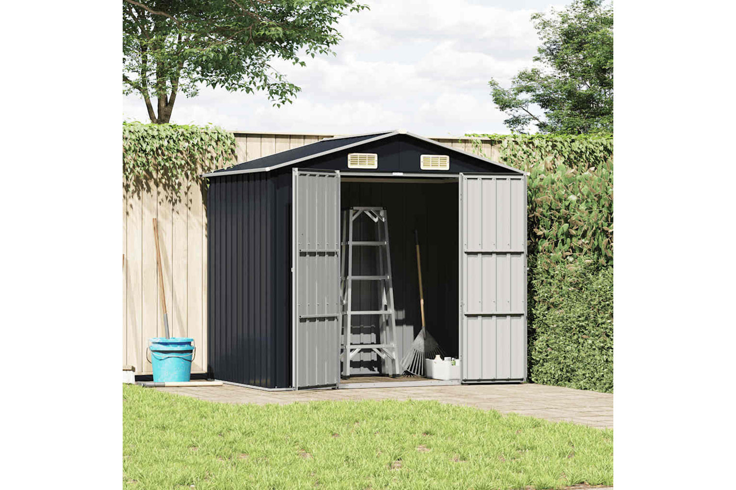 vidaXL 46299 Garden Shed Anthracite 205x129x183cm Galvanised Steel-2