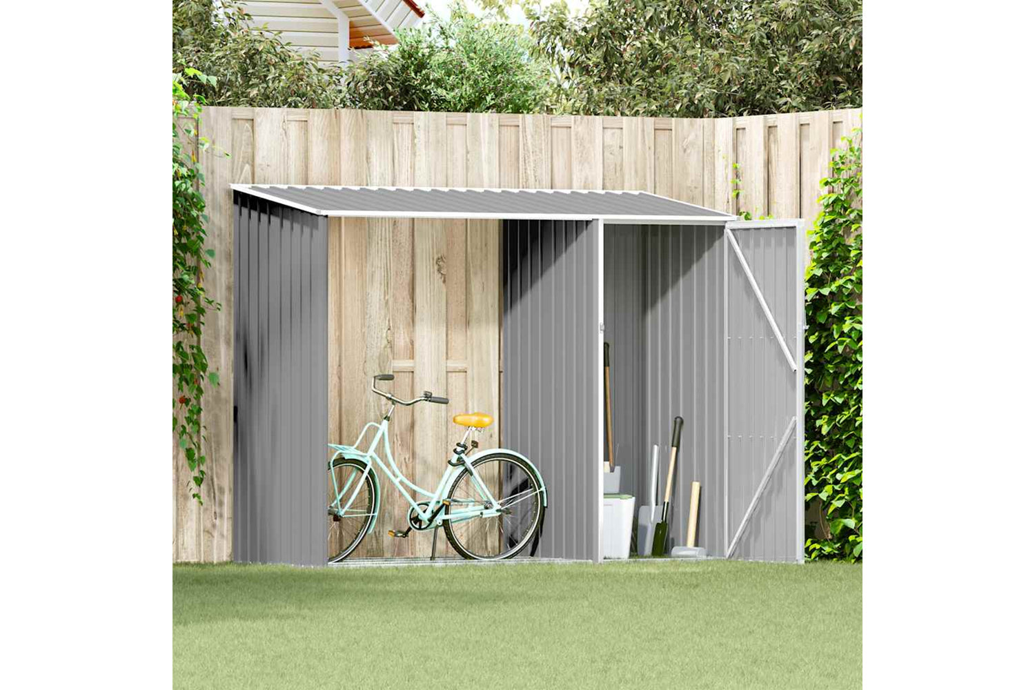 vidaXL 46294 Garden Firewood Shed Grey 245x98x159cm Galvanised Steel-2