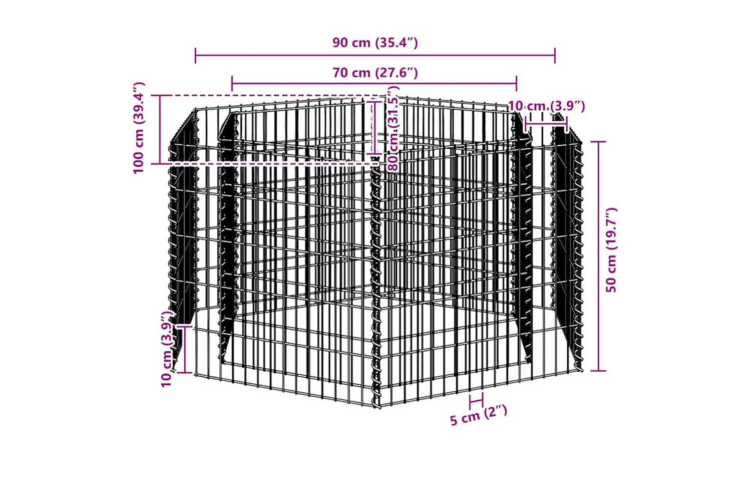 vidaXL 142532 Hexagonal Gabion Raised Bed 100x90x50cm-5
