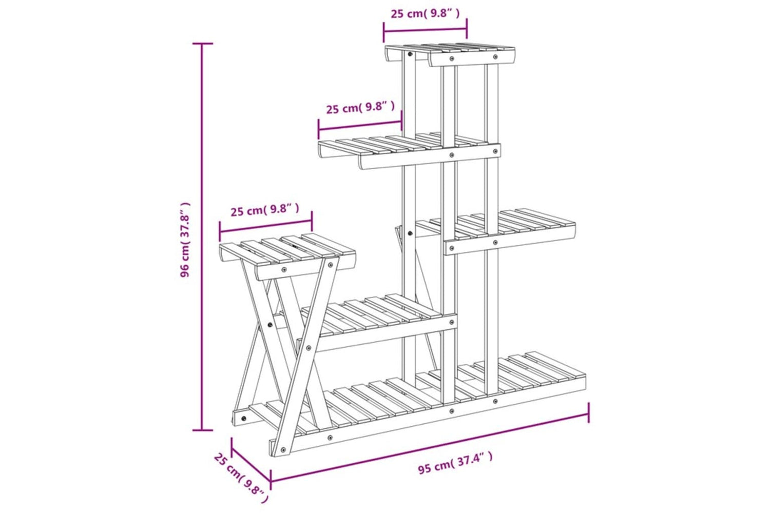 vidaXL 362879 Flower Stand 95x25x96cm Solid Wood Fir-7