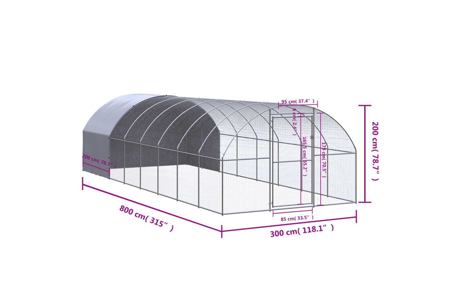 Vidaxl 3095475 Outdoor Chicken Coop 3x8x2 M Galvanised Steel-9