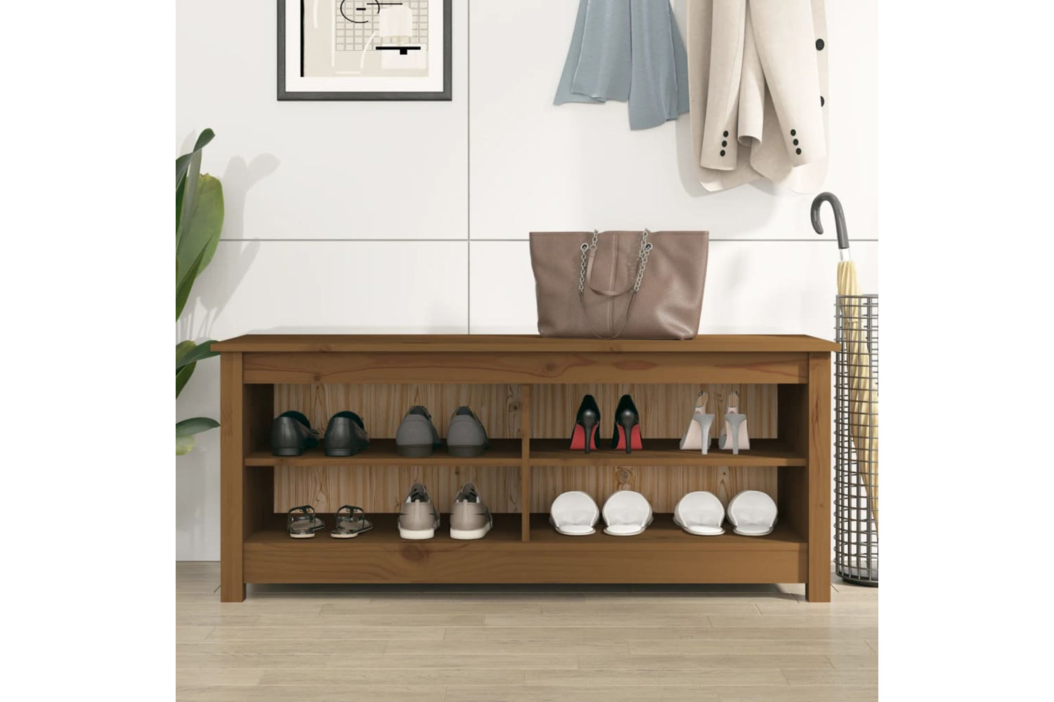 vidaXL 813777 Shoe Bench Honey Brown 110x38x45.5cm Solid Wood Pine-4
