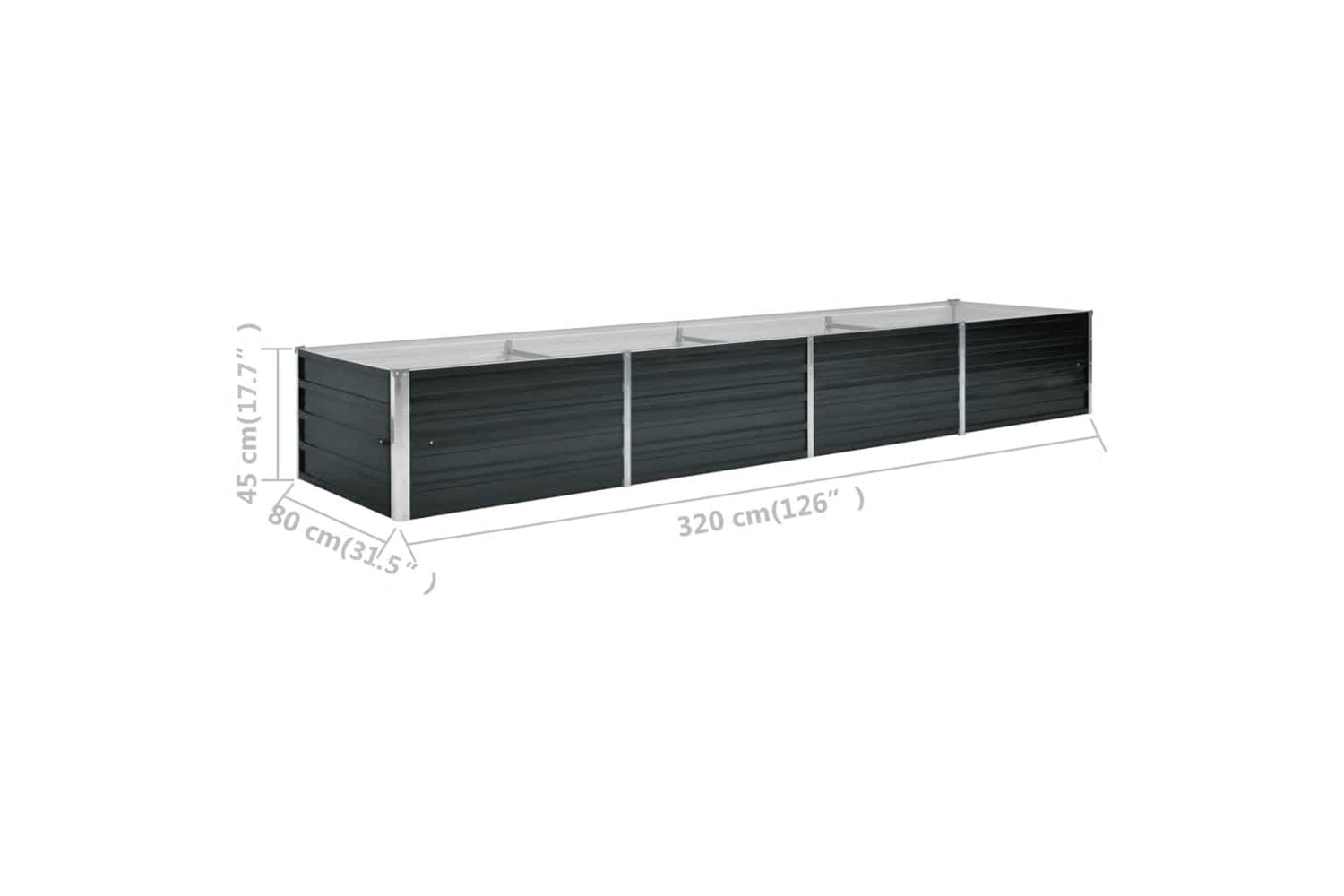 vidaXL 45729 Garden Raised Bed Anthracite 320x80x45cm Galvanised Steel-7