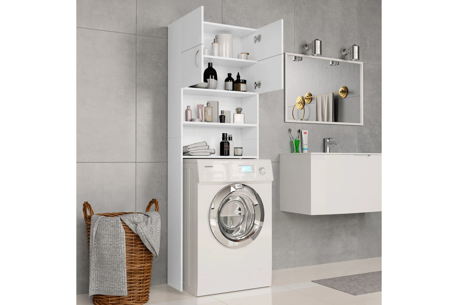vidaXL 800027 Washing Machine Cabinet White 64x25.5x190cm Engineered Wood-2