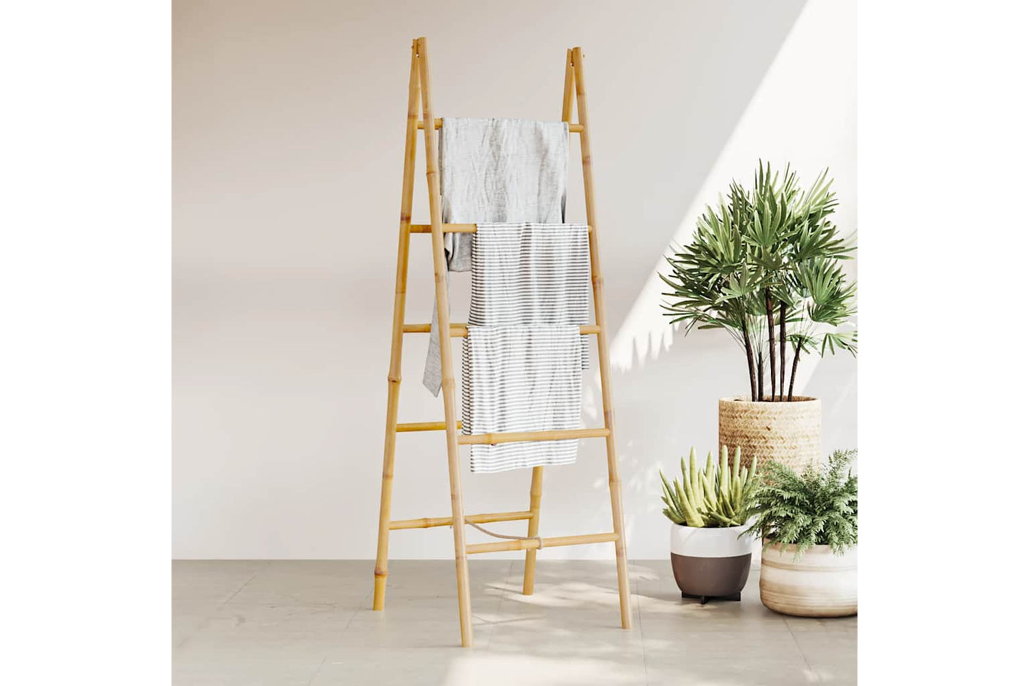 vidaXL 243714 Double Towel Ladder With 5 Rungs Bamboo 50x160cm-2