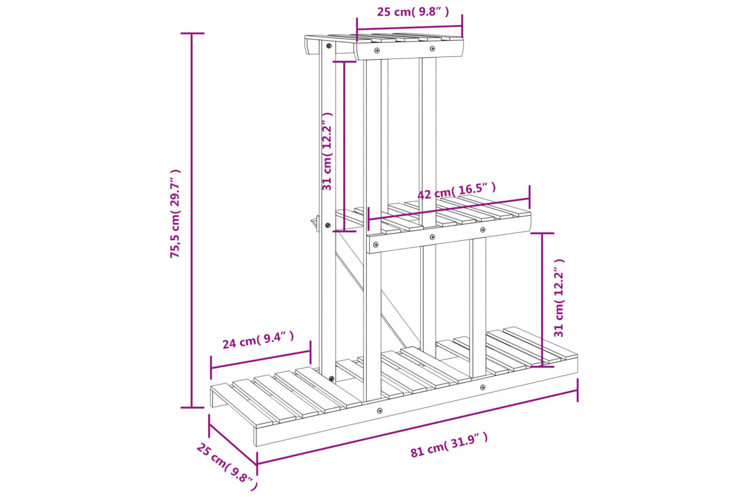 vidaXL 362871 Flower Stand 81x25x75.5cm Solid Wood Fir-7