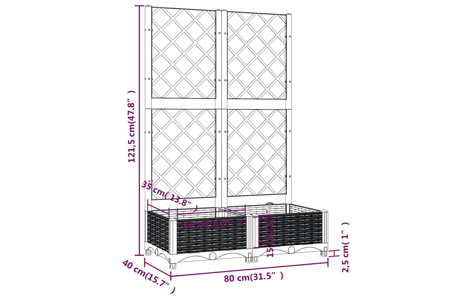 vidaXL Garden Planter With Trellis Dark Grey 80x40x121.5cm Pp-7