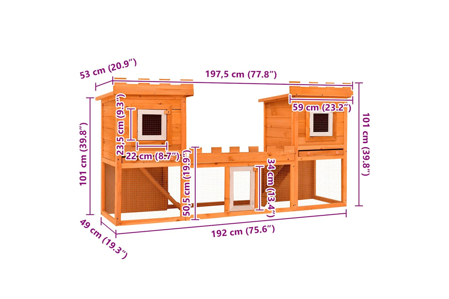 Vidaxl 170174 Outdoor Large Rabbit Hutch House Pet Cage Double House-9