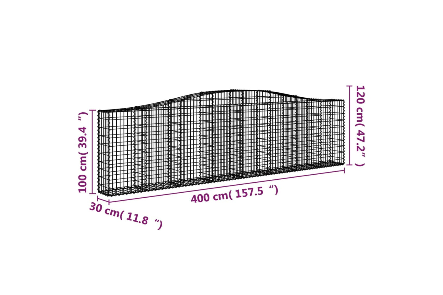 vidaXL 3145832 Arched Gabion Baskets 8 Pcs 400x30x100/120cm Galvanised Iron-5
