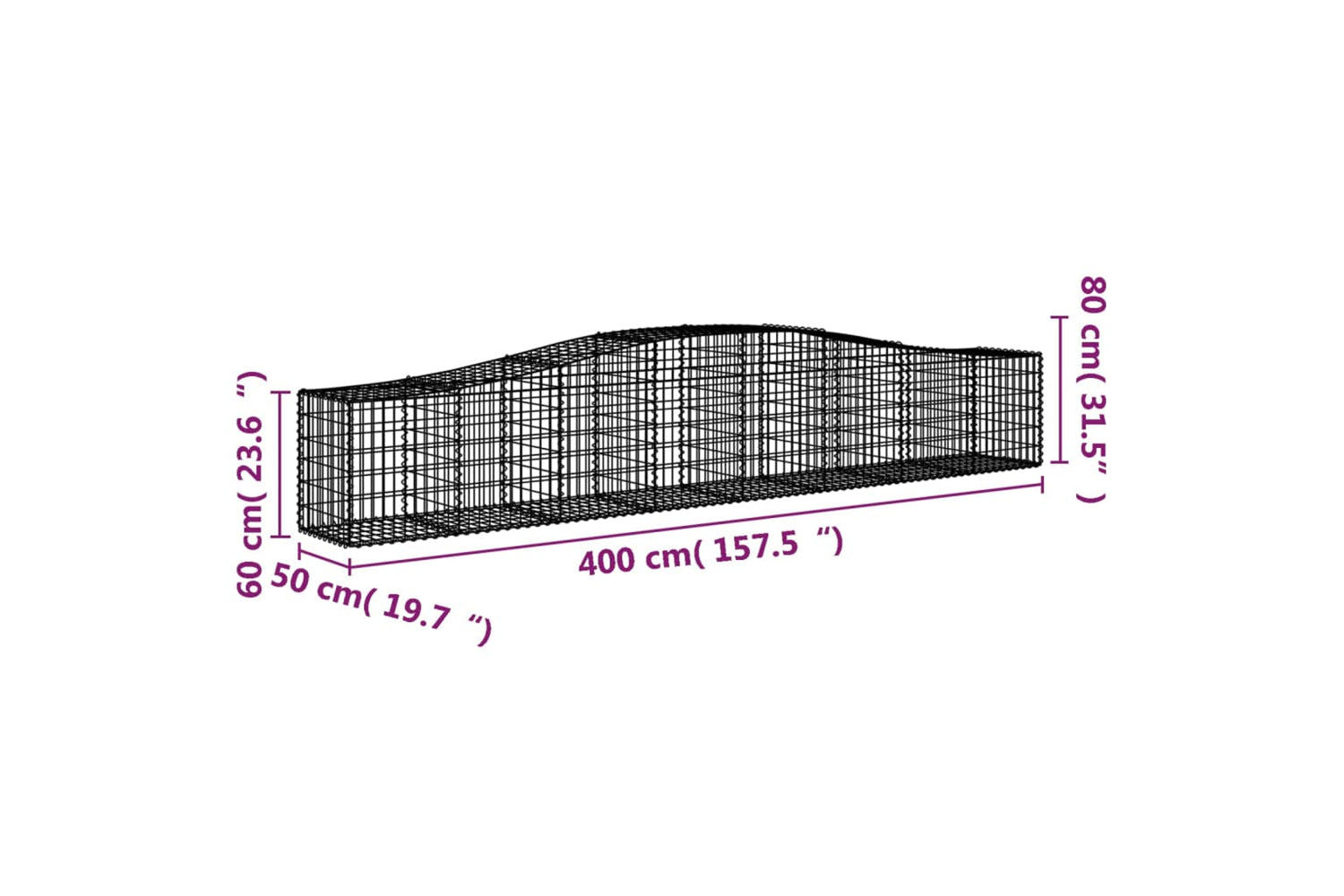 vidaXL 3145931 Arched Gabion Baskets 3 Pcs 400x50x60/80cm Galvanised Iron-5