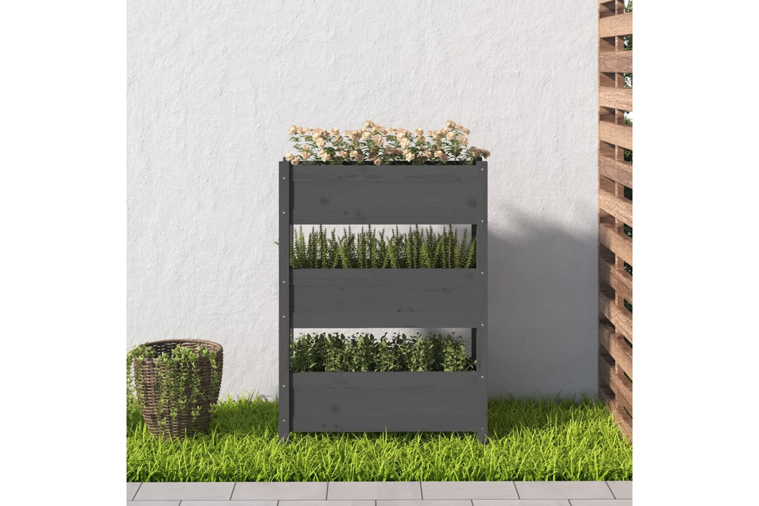 vidaXL 823936 Planter Grey 77x25x104.5cm Solid Wood Pine-2