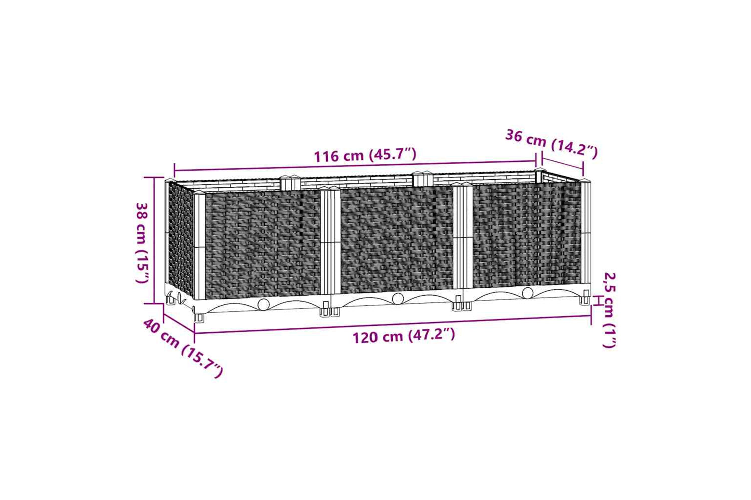 vidaXL Raised Bed 120x40x38cm Polypropylene-8