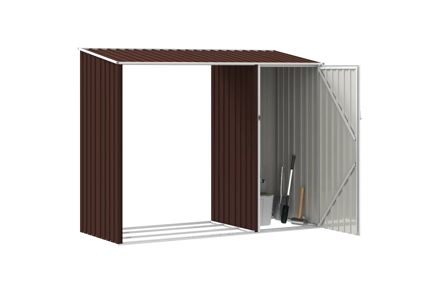vidaXL 46296 Garden Firewood Shed Brown 245x98x159cm Galvanised Steel-4
