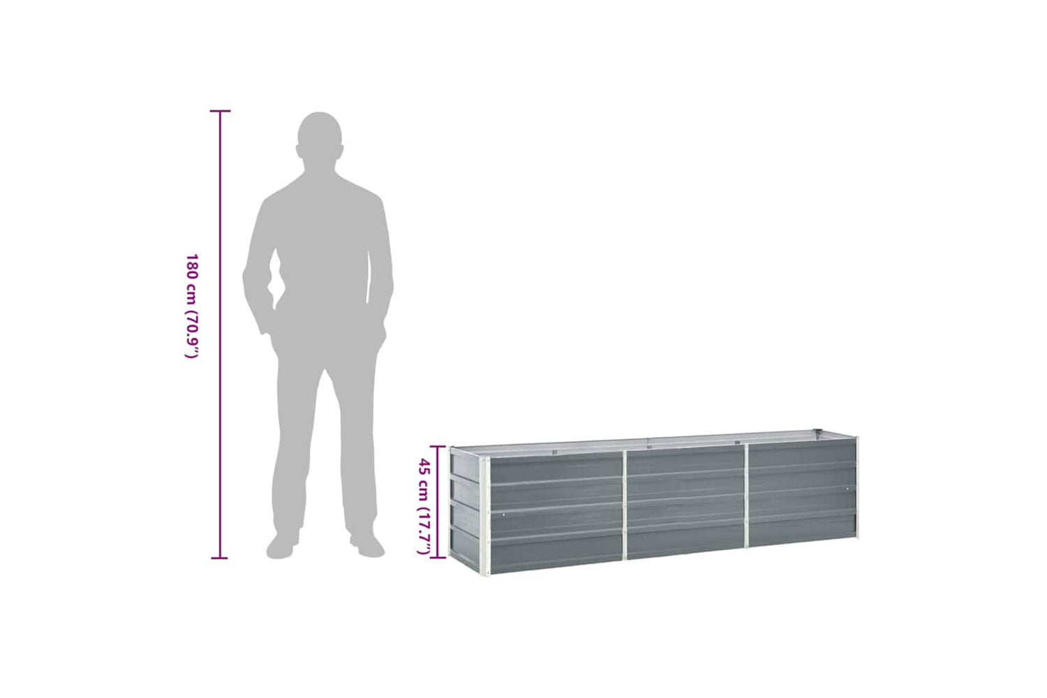 vidaXL 47044 Garden Raised Bed Galvanised Steel 240x40x45cm Grey-9