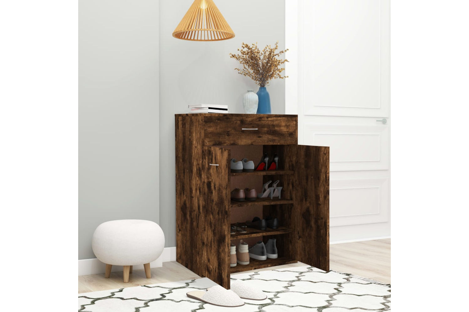 vidaXL 815417 Shoe Cabinet Smoked Oak 60x35x84cm Engineered Wood-3