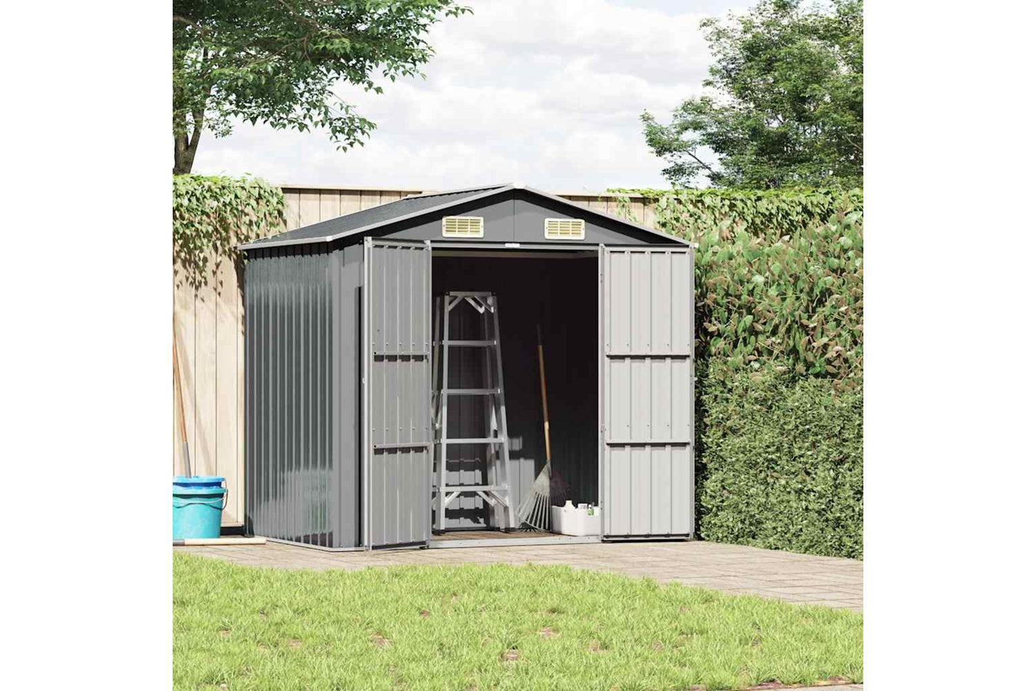 vidaXL 46298 Garden Shed Grey 205x129x183cm Galvanised Steel-2