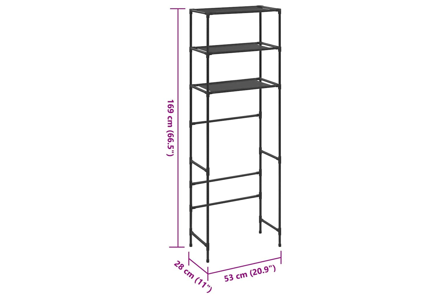 vidaXL 288329 3-tier Storage Rack Over Toilet Black 53x28x169cm-7