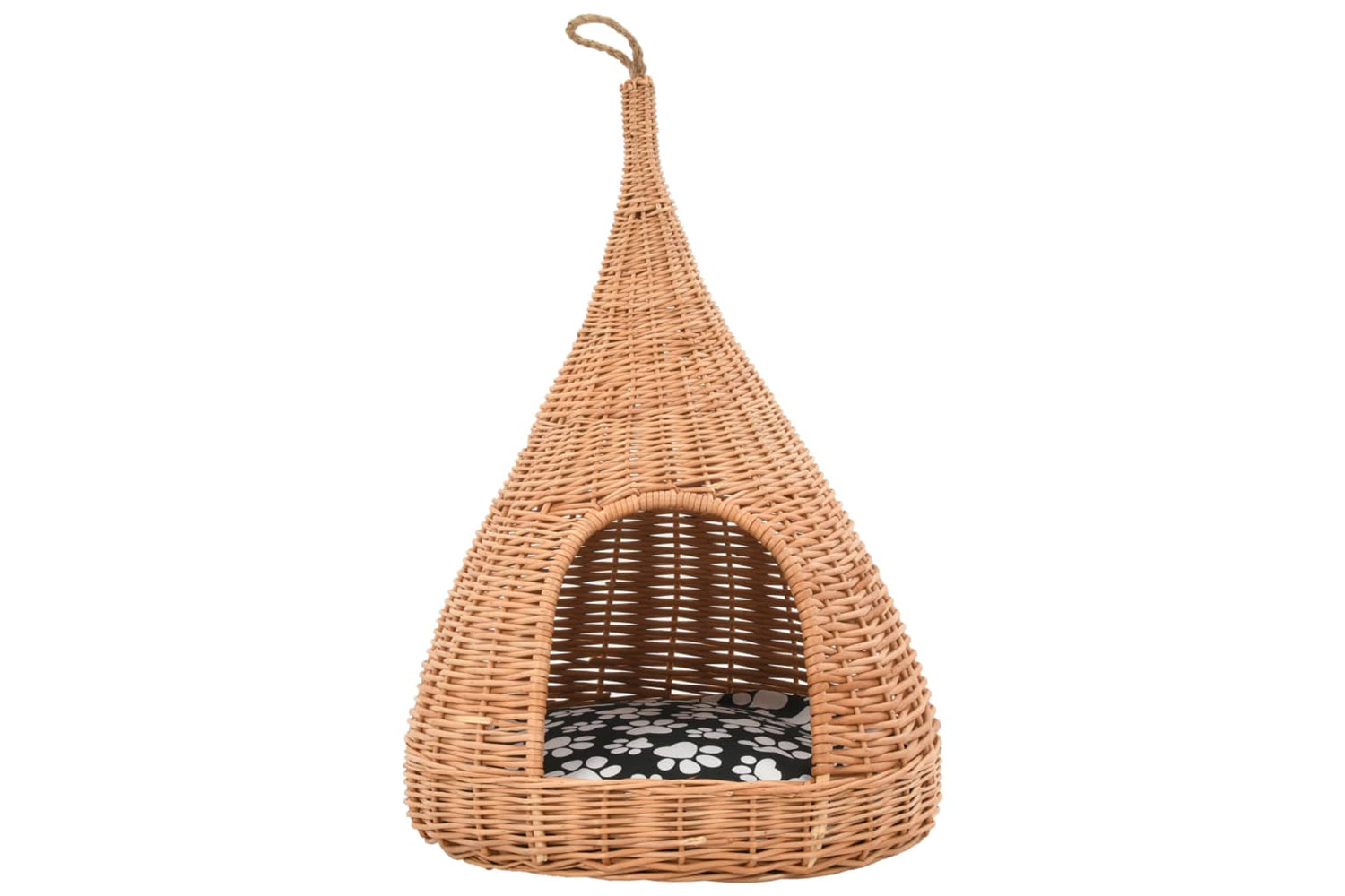 vidaXL 170777 Cat House With Cushion 40x60cm Natural Willow Teepee-2
