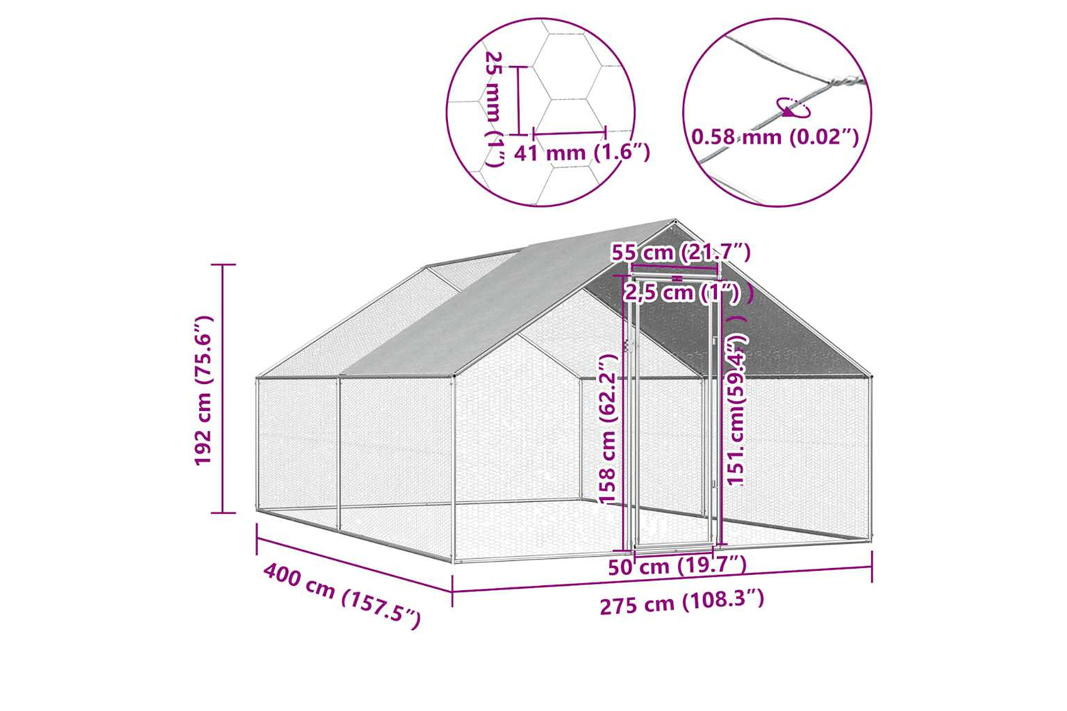 Vidaxl Outdoor Chicken Cage 2.75x4x1.92 M Galvanised Steel-6