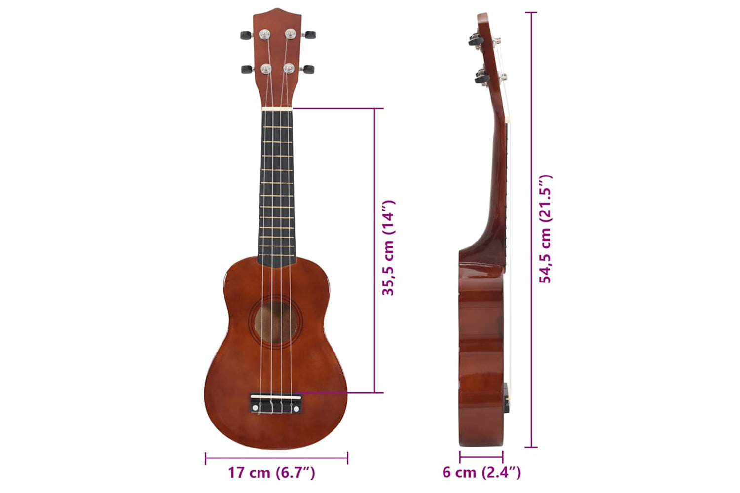 vidaXL 70145 Soprano Ukulele Set With Bag For Kids Dark Wood 21"-9