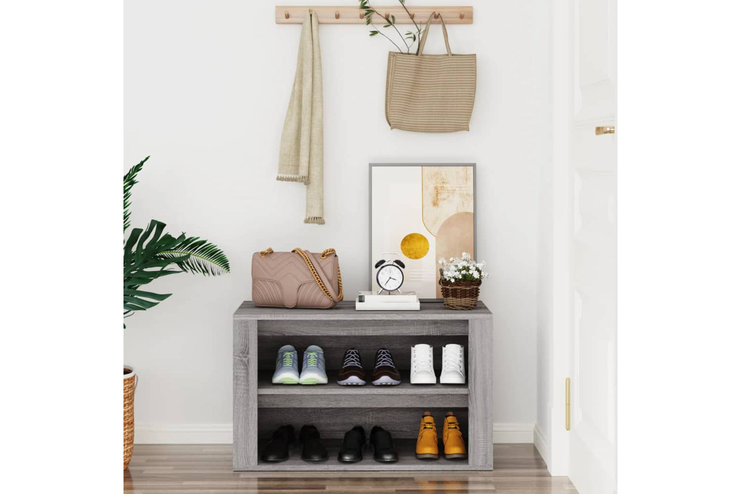 vidaXL 816902 Shoe Rack Grey Sonoma 75x35x45cm Engineered Wood-2