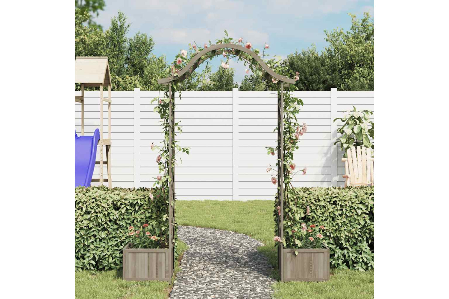 Vidaxl 316392 Garden Pergola With Planter Grey Solid Firwood-2