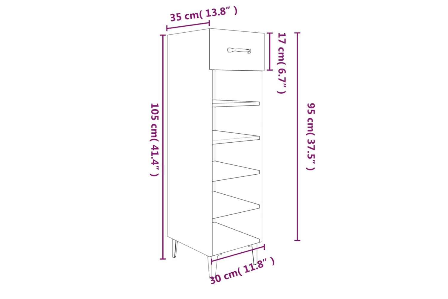 vidaXL 812807 Shoe Cabinet White 30x35x105cm Engineered Wood-8