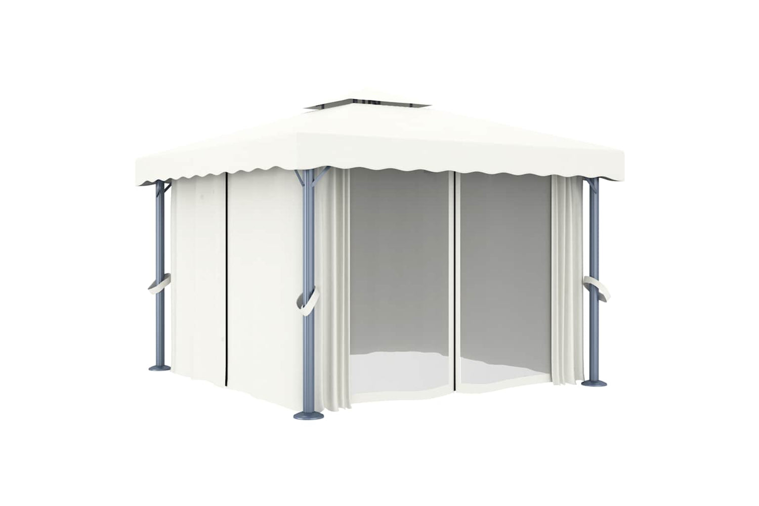 Vidaxl Gazebo With Curtain&led String Lights 3x3 M Cream White-4