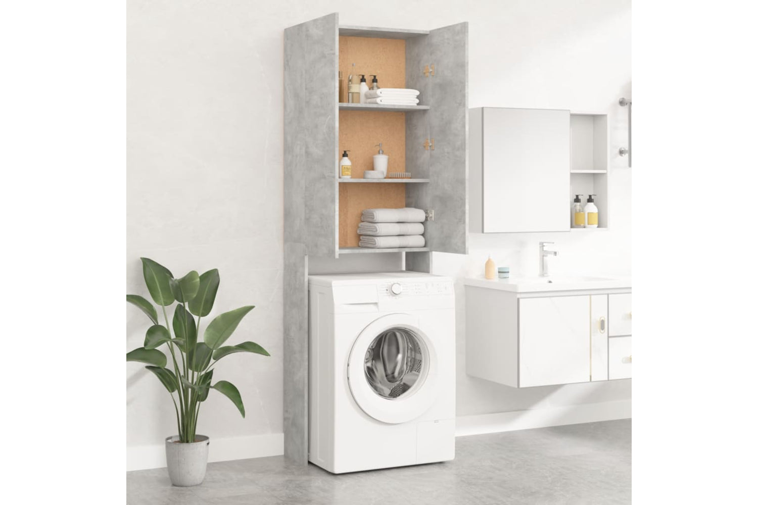 vidaXL Washing Machine Cabinet Concrete Grey 64x25.5x190cm-6