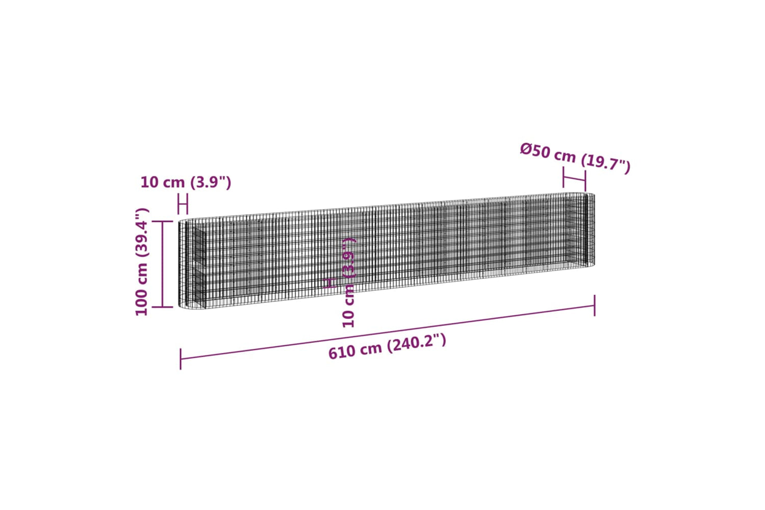 vidaXL 152039 Gabion Raised Bed Galvanised Iron 610x50x100cm-7