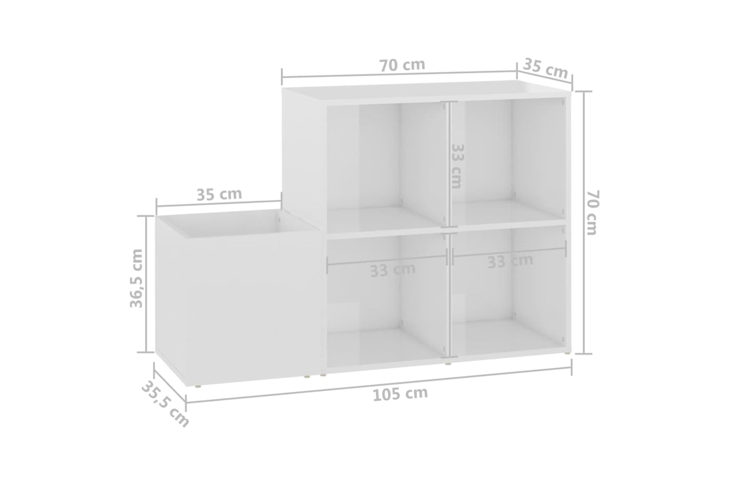 vidaXL 808257 Hall Shoe Cabinet High Gloss White 105x35.5x70cm Engineered Wood-7