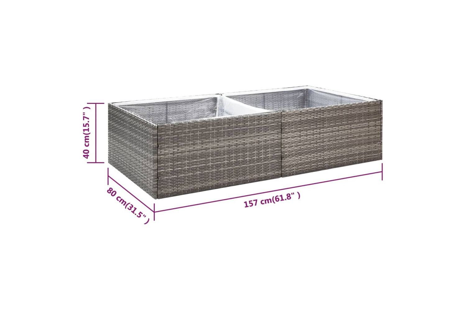 vidaXL 319176 Garden Planter Grey 157x80x40cm Poly Rattan-6