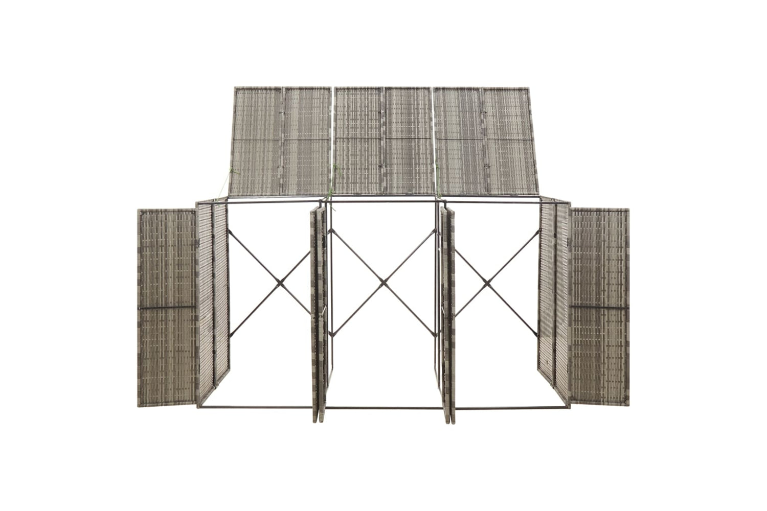 vidaXL 319866 Triple Wheelie Bin Shed Grey 207x80x117cm Poly Rattan-3