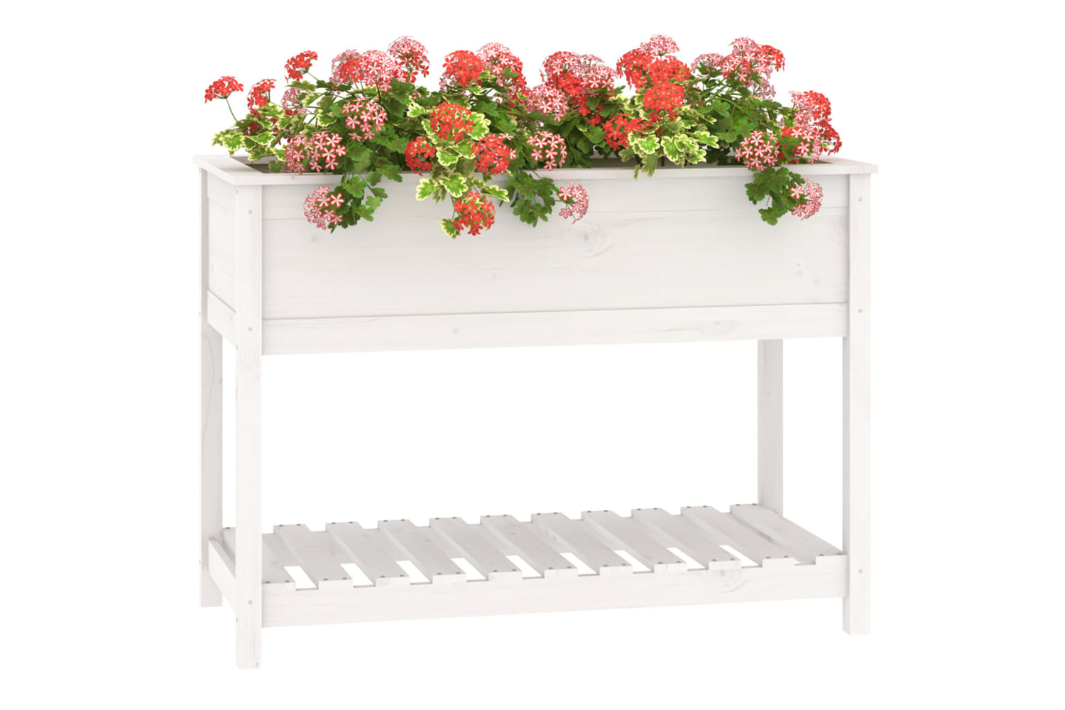 vidaXL 823788 Planter With Shelf White 111.5x54x81cm Solid Wood Pine-3