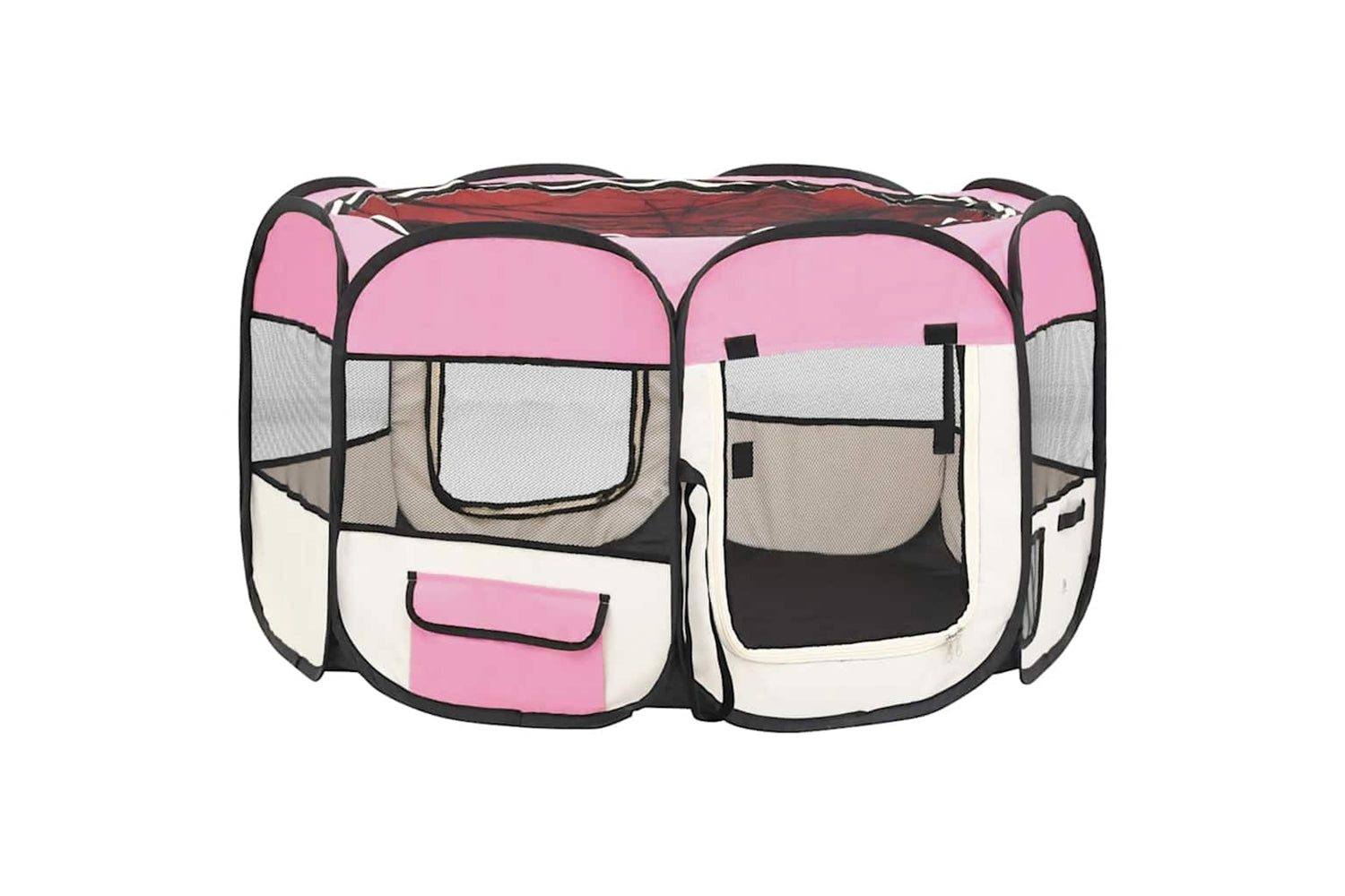 Vidaxl Foldable Dog Playpen With Carrying Bag Pink 110x110x58 Cm-3