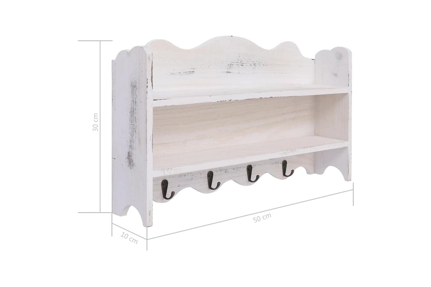 vidaXL 284235 Wall Mounted Coat Rack White 50x10x30cm Wood-7