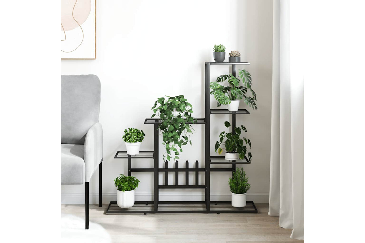 vidaXL 336112 Flower Stand 94.5x25x88cm Black Metal-2