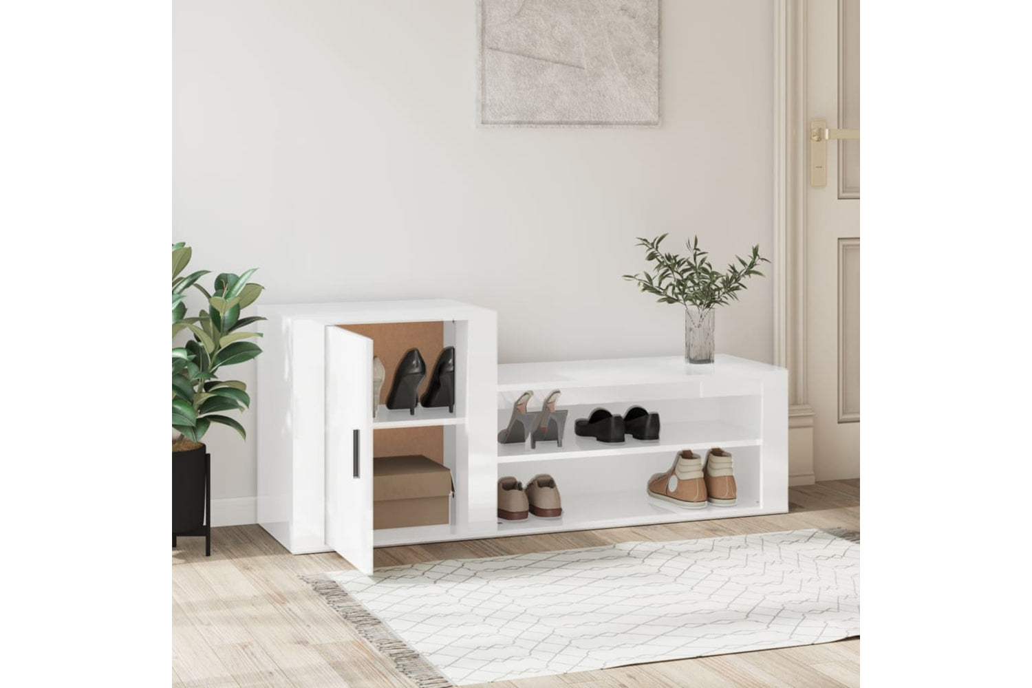 vidaXL 816746 Shoe Cabinet High Gloss White 130x35x54cm Engineered Wood-2