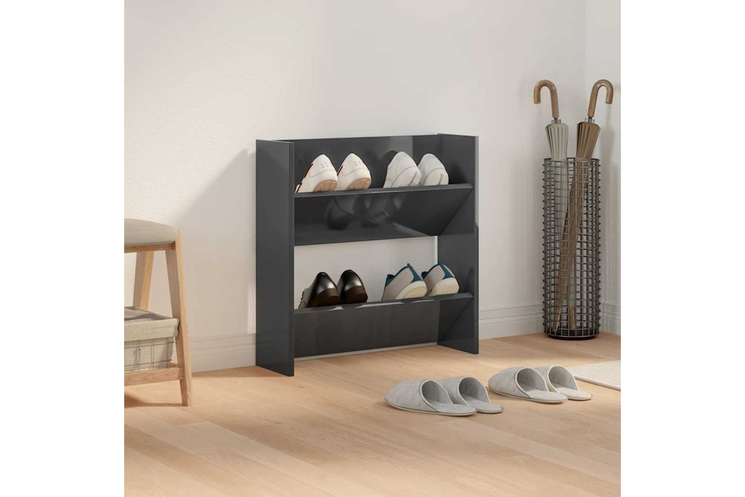 vidaXL 806738 Wall Shoe Cabinet High Gloss Grey 60x18x60cm Engineered Wood-2