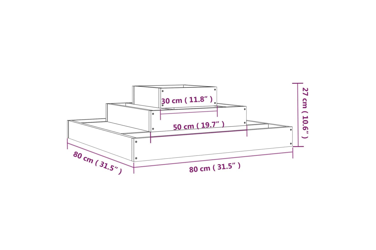 vidaXL 823868 Planter Black 80x80x27cm Solid Wood Pine-6