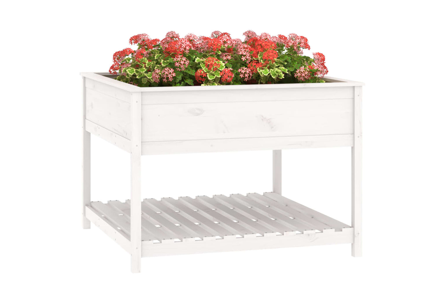 vidaXL 823802 Planter With Shelf White 111.5x111.5x81cm Solid Wood Pine-3
