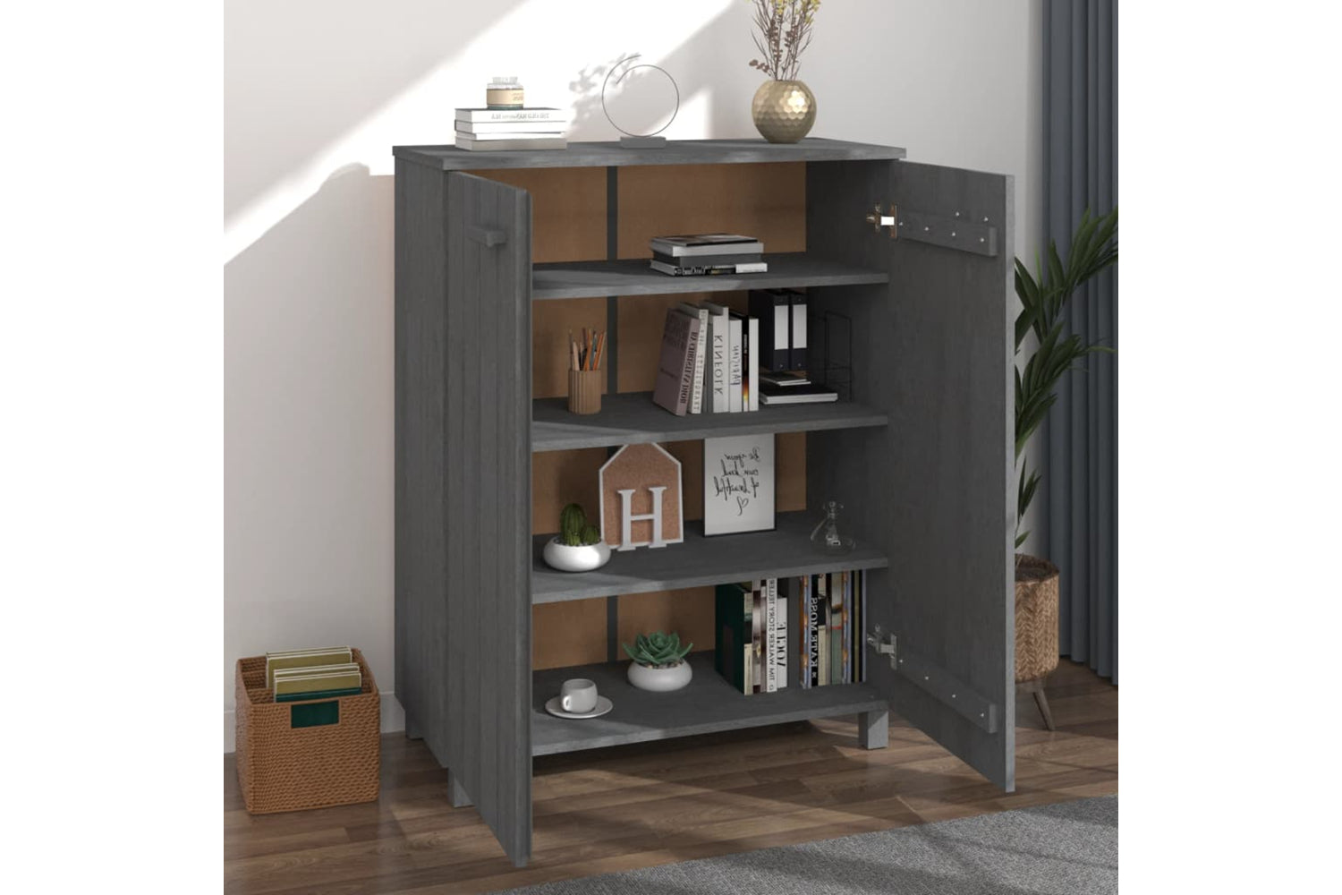 vidaXL Shoe Cabinet Hamar Dark Grey 85x40x108cm Solid Wood Pine-6