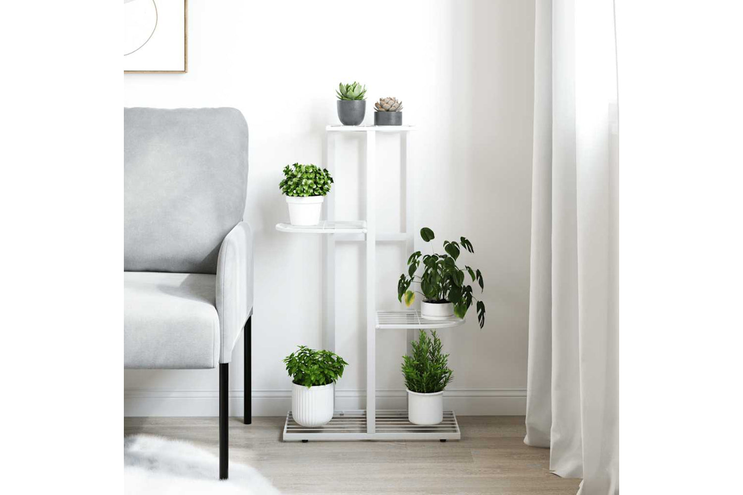 vidaXL 336109 4-floor Flower Stand 43x22x76cm White Metal-2